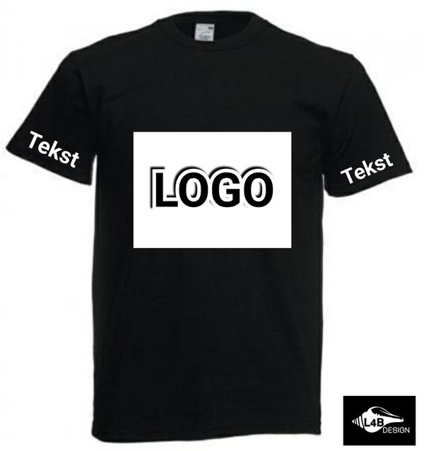 Eigen wens T-shirt - 1 logo+tekst op de mouwen in 1 kleur